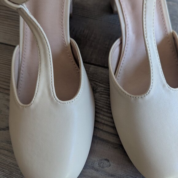 NEW Peijely Womens T Strap Chunky Block Heel Strap Dress Pumps Nude Matte 10 - Picture 10 of 11